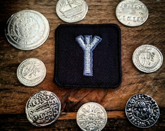 Silber Algiz Rune Patch Runic Biker Abzeichen Runologie Viking Runes Eldar Futhark nordischen Magie heidnischen heidnischen Patches