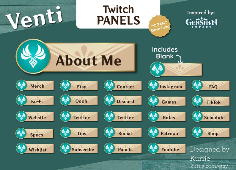 24 Venti Genshin Impact Inspired Panels Ameno Twitch INSTANT DOWNLOAD image 1