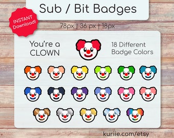 18 Clown Sub / Bit Badges - INSTANT DOWNLOAD!