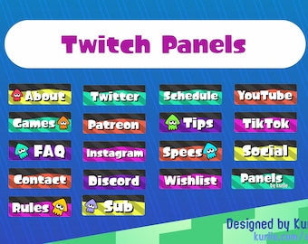 17 Splatoon Style Twitch Panels (Squid Kids) - INSTANT DOWNLOAD!