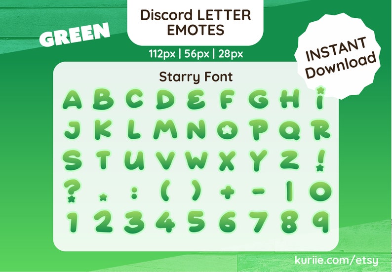 45 Discord LETTER & Number Emotes Green Starry Design INSTANT DOWNLOAD image 1