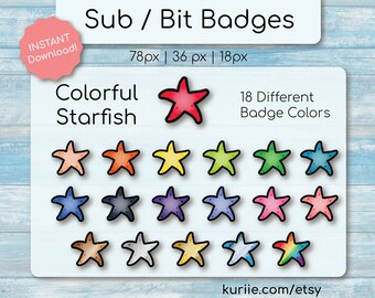 18 Starfish Sub / Bit Badges - INSTANT DOWNLOAD! (Great for Summer!)
