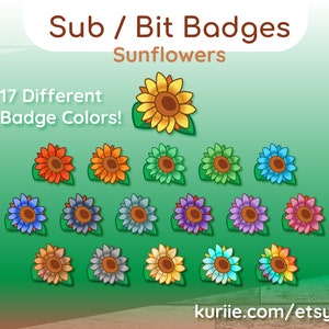 18 Sunflower Sub / Bit Badges INSTANT DOWNLOAD For Twitch, YouTube, & Facebook Gaming image 1