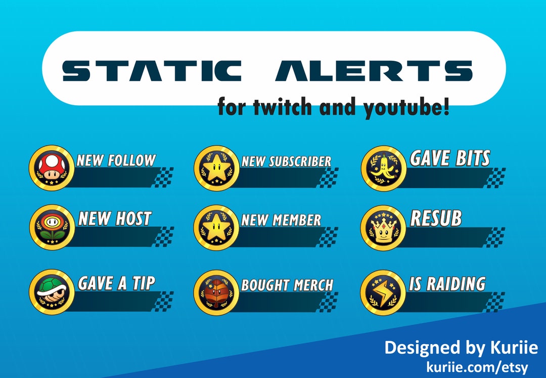 9 Mario Kart Style Static Alerts | for Twitch and Youtube - INSTANT ...