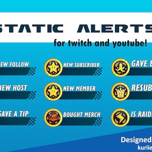 9 Mario Kart Style Static Alerts | For Twitch and YouTube  - INSTANT DOWNLOAD!