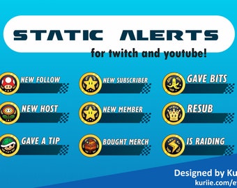 9 Mario Kart Style Static Alerts | For Twitch and YouTube  - INSTANT DOWNLOAD!