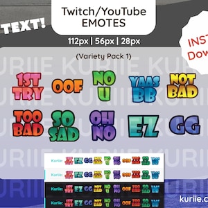 10 Text Emotes! | Emote BUNDLE | For Twitch / YouTube / Discord / Facebook Gaming / Slack - INSTANT DOWNLOAD