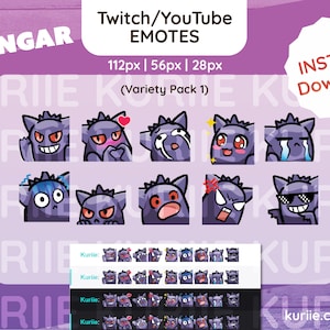 10 Gengar Emotes | Variety BUNDLE (1) | For Twitch / YouTube / Discord / Kick / Facebook Gaming / Slack - INSTANT DOWNLOAD