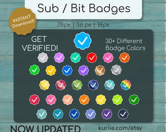 30+ "Verified" Sub / Bit Badges (New Updated Version w/ MORE Colors!!) - INSTANT DOWNLOAD! | For Twitch, YouTube, & Facebook Gaming