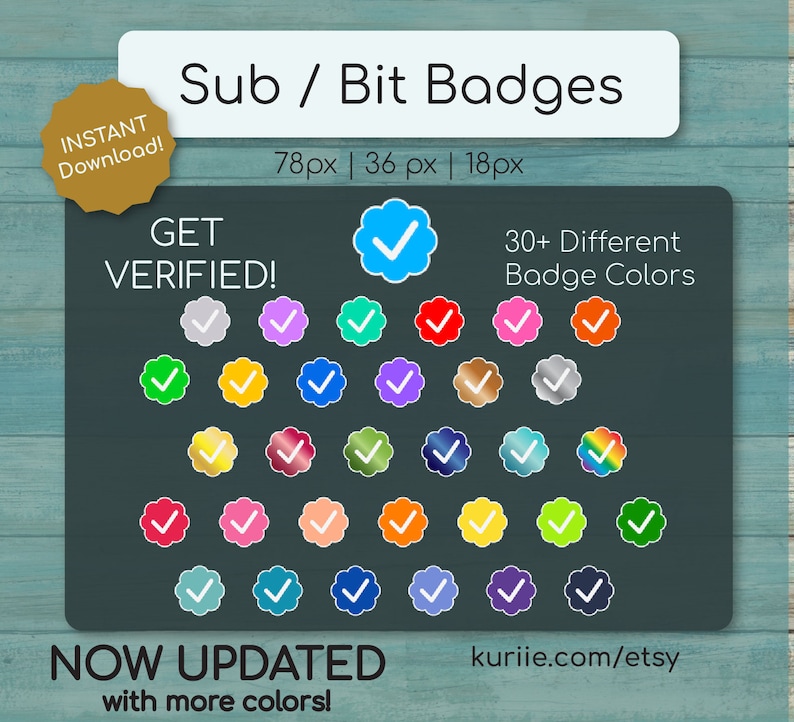 30 Verified Sub / Bit Badges New Updated Version w/ MORE Colors INSTANT DOWNLOAD For Twitch, YouTube, & Facebook Gaming image 1