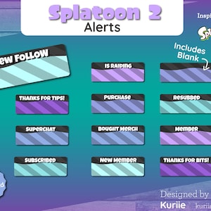 12 Splatoon 2 Style Static Alerts | For Twitch and YouTube  - INSTANT DOWNLOAD!