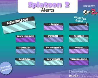 12 Splatoon 2 Style Static Alerts | For Twitch and YouTube  - INSTANT DOWNLOAD!