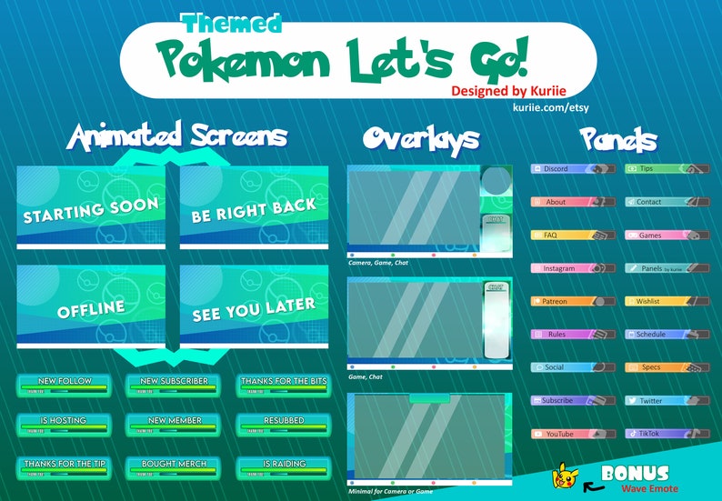 Pokemon Let's Go Stream Overlay Package Animated Screens Overlays