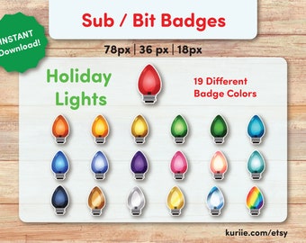 19 Holiday Christmas Lights Sub / Bit Badges - INSTANT DOWNLOAD! (Great for Holidays Streams!)