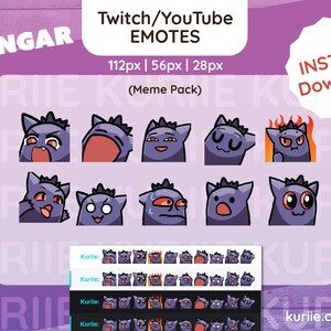 10 Gengar Meme Bundle Emotes | For Twitch / YouTube / Discord / Kick / Facebook Gaming / Slack - INSTANT DOWNLOAD
