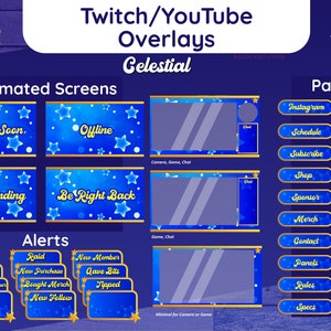 Starry Cute Stream Package Bundle | Animated Screens | Overlays | Panels | Alerts | *BONUS* Free Emote - INSTANT DOWNLOAD!