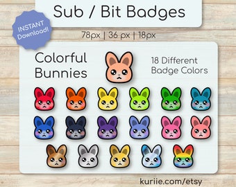 18 Colorful Bunny Rabbit Sub / Bit Badges - INSTANT DOWNLOAD!