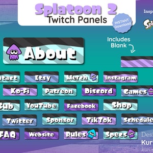Splatoon 2 Stream Overlay Package Animated Screens Overlays Panels Alerts Purple Cyan Variant BONUS Emote INSTANT DOWNLOAD image 4