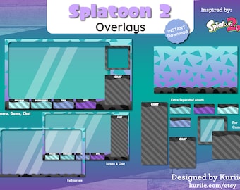 Splatoon Stream Overlays (Cyan & Purple Variant) | For Twitch, YouTube, Facebook Streams | INSTANT DOWNLOAD!