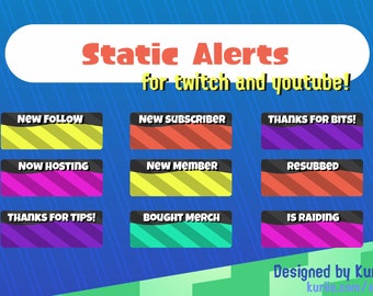 9 Splatoon Style Static Alerts | For Twitch and YouTube  - INSTANT DOWNLOAD!