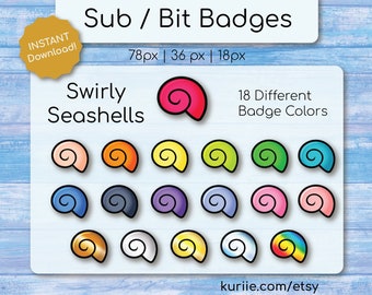 18 Spiral Swirly Shell Sub / Bit Badges - INSTANT DOWNLOAD! (Great for Summer!)