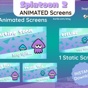 Splatoon Animated Screens for LiveStreams + 1 Static Offline Screen (Cyan Purple Variant) | For Twitch, YouTube - INSTANT DOWNLOAD!