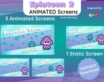 Splatoon Animated Screens for LiveStreams + 1 Static Offline Screen (Cyan Purple Variant) | For Twitch, YouTube - INSTANT DOWNLOAD!