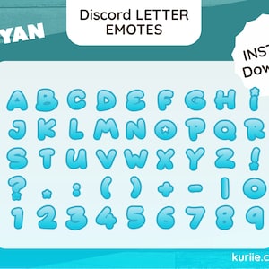 45 Emotes de letras y números de Discord - Diseño estrellado cian - DESCARGA INSTANTE