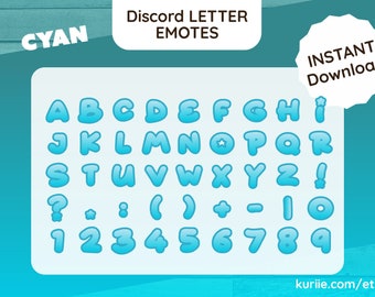 45 Discord LETTER & Number Emotes - Cyan Starry Design - INSTANT DOWNLOAD