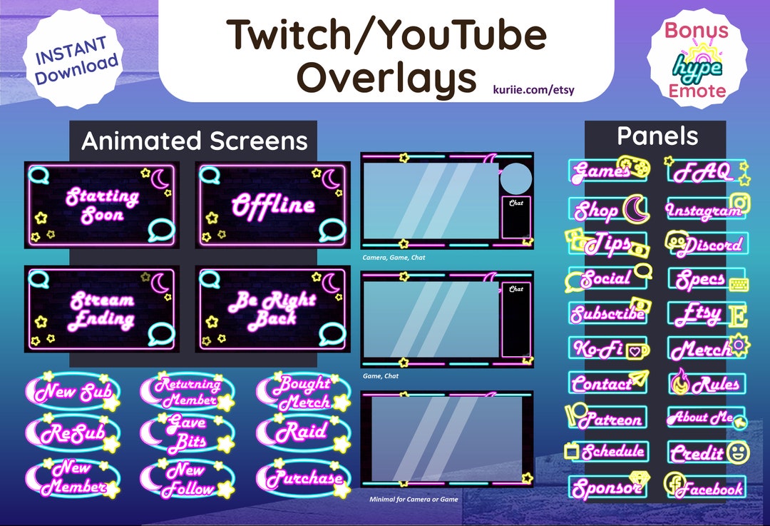 Neon Stream Package Bundle | Animated Screens | Overlays | Panels ...