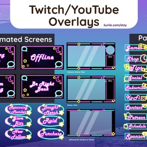 Neon Stream Package Bundle | Animated Screens | Overlays | Panels | Alerts | *BONUS* Free Emote - INSTANT DOWNLOAD!
