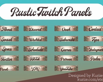 18 Rustic Cottagecore Style Twitch Panels (Wood & String Lights) - INSTANT DOWNLOAD!