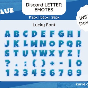 45 emoticones de letras y números de Discord - Diseño de la suerte azul - DESCARGA INMEDIATA