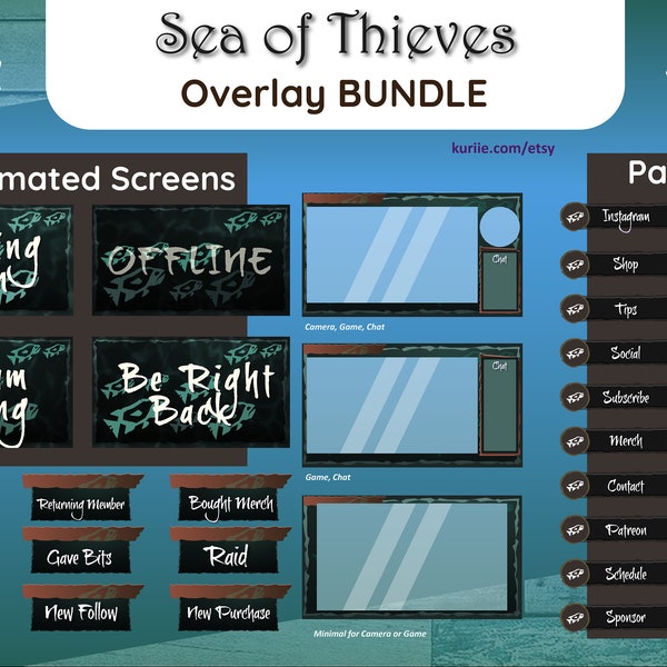 Sea of Thieves Stream Package Bundle | Animated Screens | Overlays | Panels | Alerts | *BONUS* Free Emote - INSTANT DOWNLOAD!