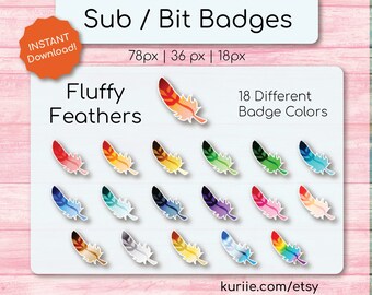 18 Fluffy Feathers  Sub / Bit Badges - INSTANT DOWNLOAD!