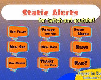 9 Splatoon 3 Style Static Alerts | For Twitch and YouTube  - INSTANT DOWNLOAD!