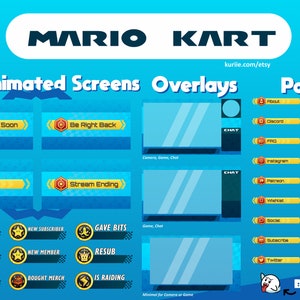 Mario Kart Stream Overlay Package | Animated Screens | Overlays | Panels | Alerts | *BONUS* Free Emote - INSTANT DOWNLOAD!