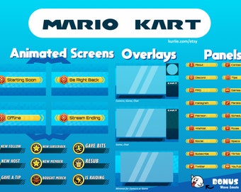 Mario Kart Stream Overlay Package | Animated Screens | Overlays | Panels | Alerts | *BONUS* Free Emote - INSTANT DOWNLOAD!