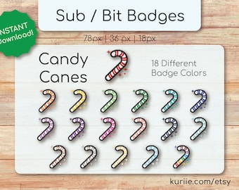 18 Candycane Sub / Bit Badges - INSTANT DOWNLOAD! (Great for Holidays Streams!)