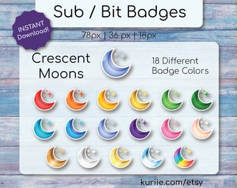 18 Celestial Moon Sub / Bit Badges - INSTANT DOWNLOAD!