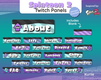 22 Splatoon 2 Style Twitch Panels (Squid Kids) - INSTANT DOWNLOAD!