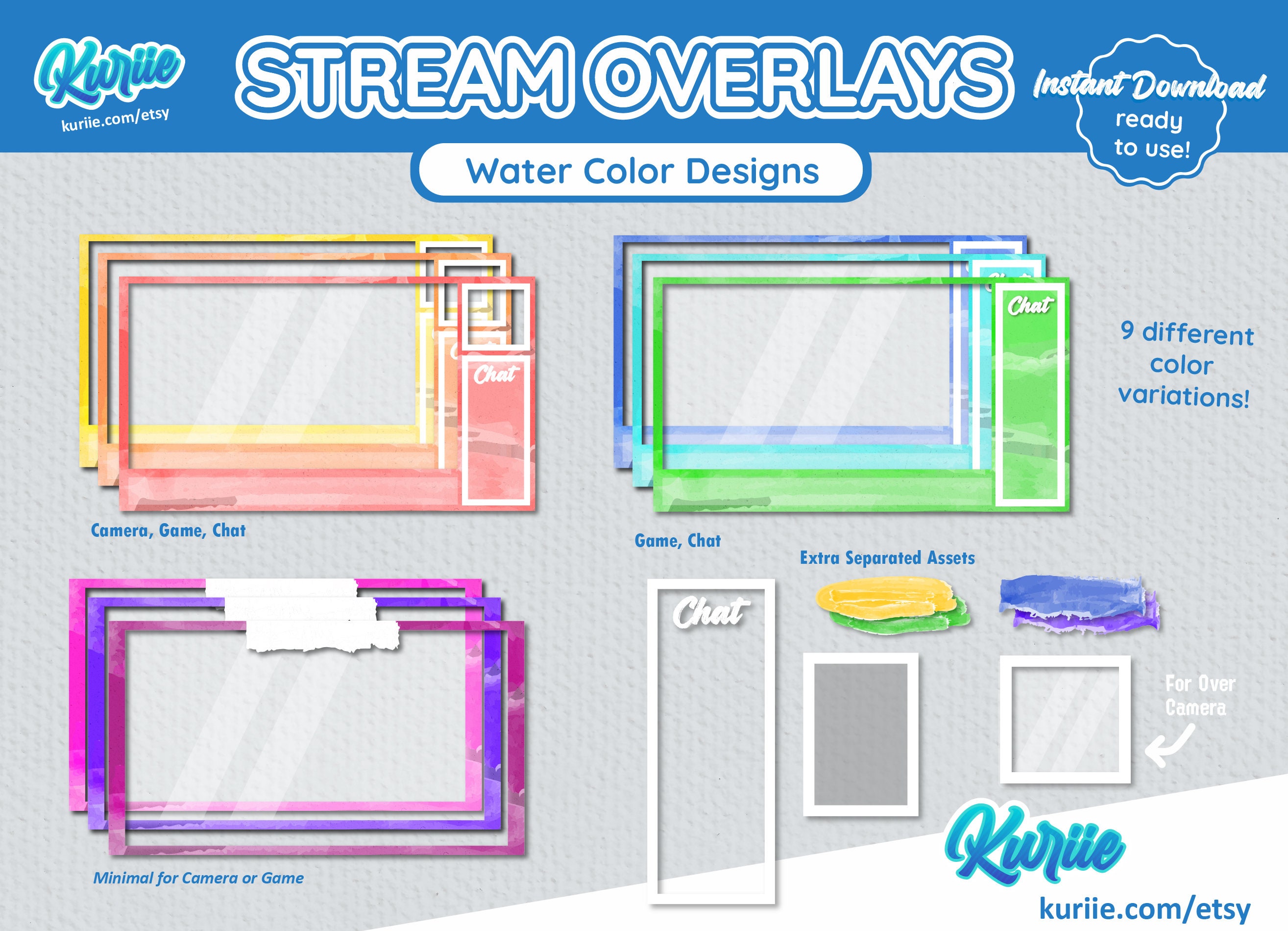 9 Color Options! | Watercolor Stream Overlay Package | Screens ...