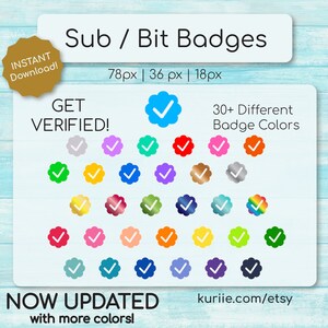 30 Verified Sub / Bit Badges New Updated Version w/ MORE Colors INSTANT DOWNLOAD For Twitch, YouTube, & Facebook Gaming image 2