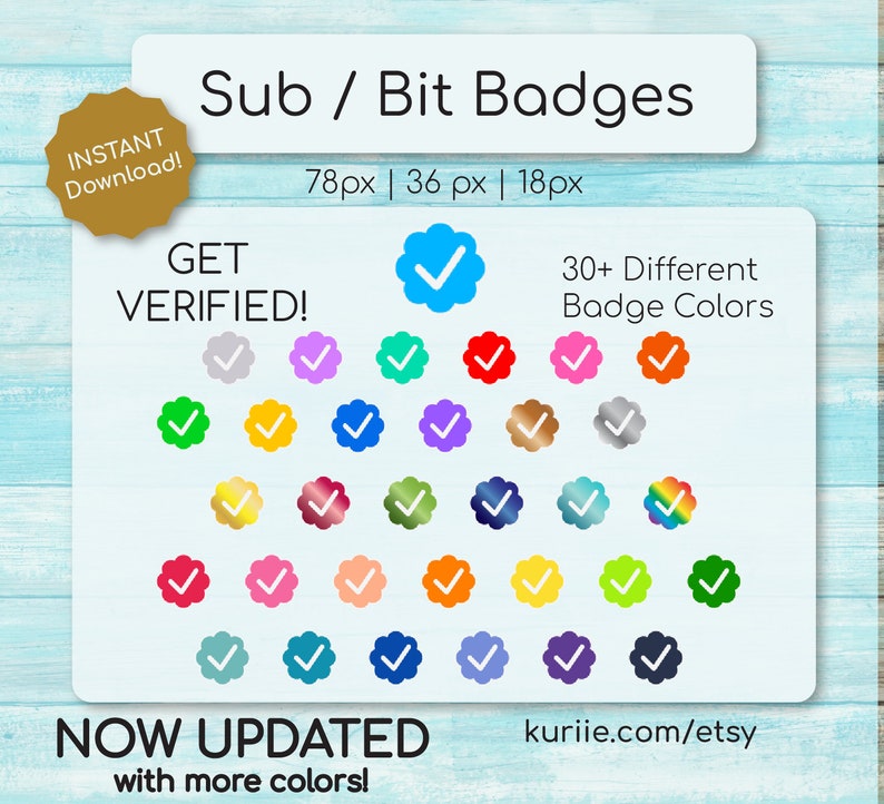30 Verified Sub / Bit Badges New Updated Version w/ MORE Colors INSTANT DOWNLOAD For Twitch, YouTube, & Facebook Gaming image 2