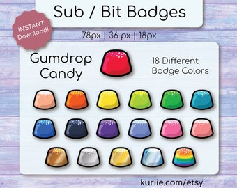 18 Gumdrop Candy Sub / Bit Badges - INSTANT DOWNLOAD!