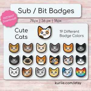 18 Kitty Cats Sub / Bit Badges INSTANT DOWNLOAD image 1