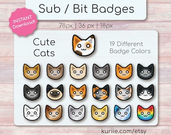 18 Kitty Cats Sub / Bit Badges - INSTANT DOWNLOAD!