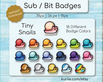 18 Snail Sub / Bit Badges - INSTANT DOWNLOAD!