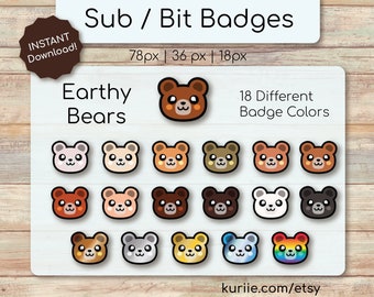 18 Earthy Bear Sub / Bit Badges - INSTANT DOWNLOAD!