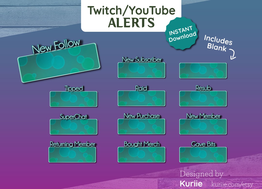 12 Teal Bokeh Static Alerts | for Twitch, Youtube, Facebook Gaming, OBS ...